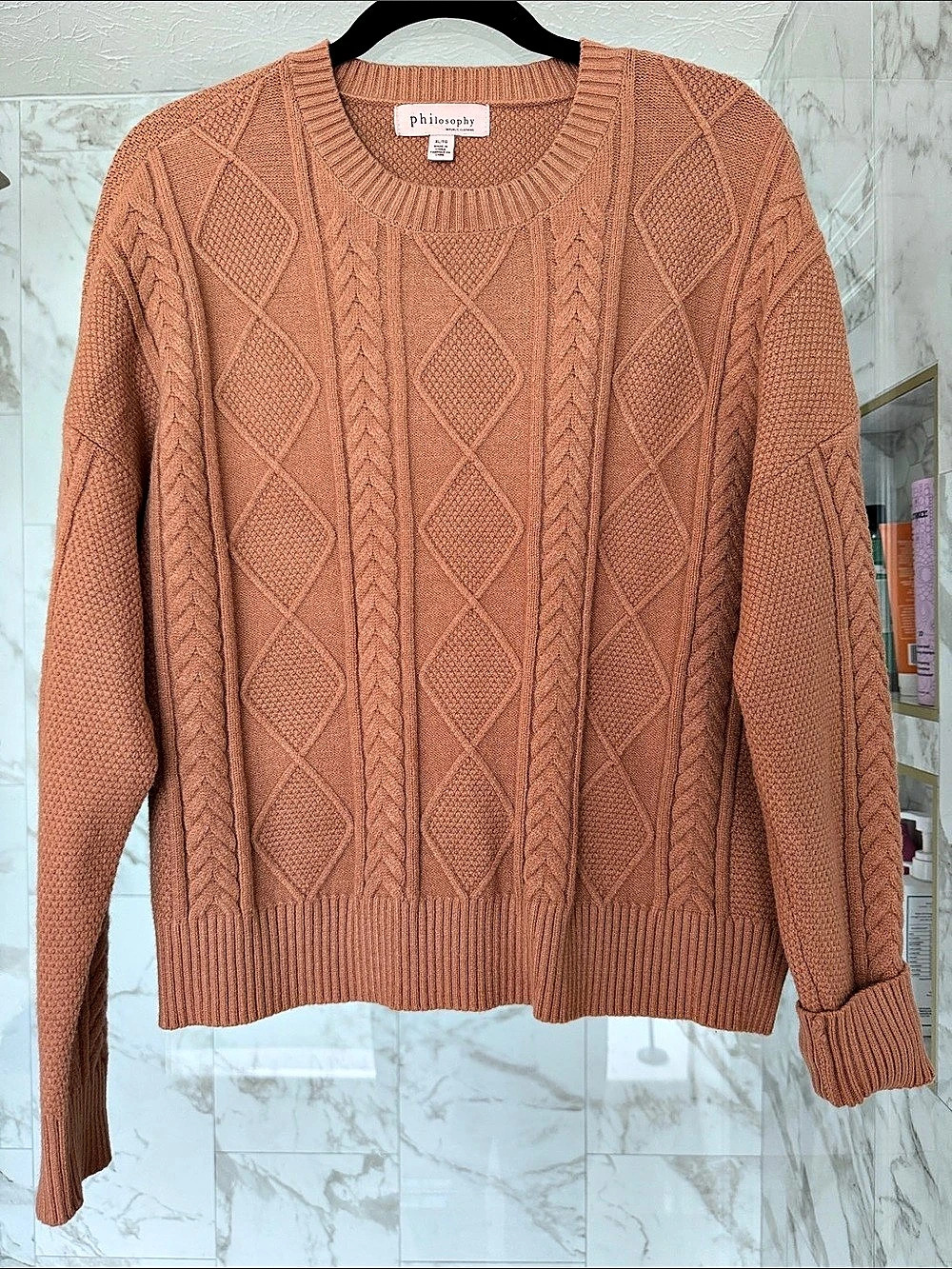 Philosophy Cable Knit Crewneck Sweater Brown/Rust XL Like New